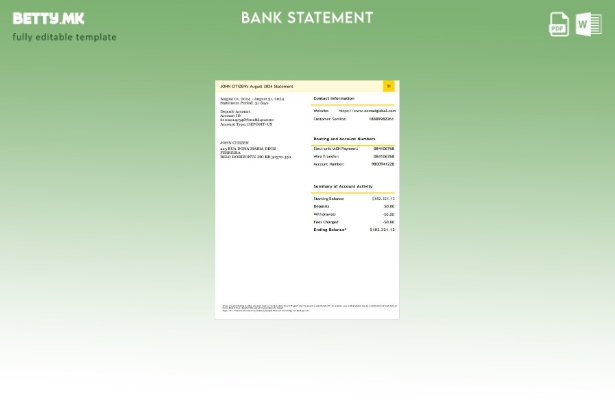 модерен стил USA Nomad Global банкарски извод – шаблон за зборови со месеци